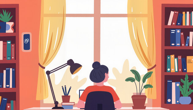 Writer focused on professional work by window, serene environment - Powered by Adobe