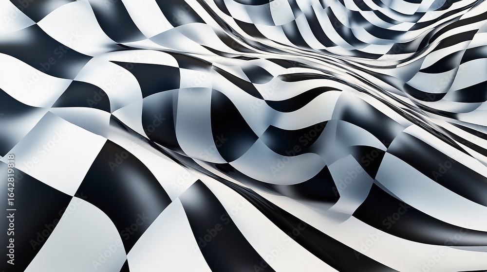 Poster Checkerboard pattern with wavy edges creating a dynamic and playful visual effect