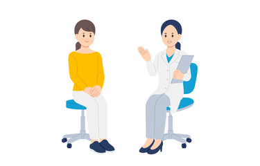 診断･説明する女性医師と女性患者【人物ベクターイラスト素材】