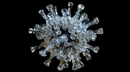 Close-up 3D rendering of a virus particle with spiked proteins showcasing intricate molecular structure