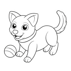 Fototapeta premium black outline printable puppy chasing ball
