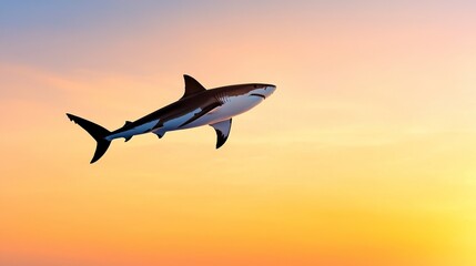 Pixel Art Great White Shark Leaping at Sunset
