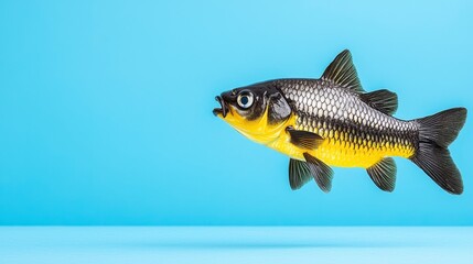 Pixelated Yellow And Black Fish On Light Blue Background