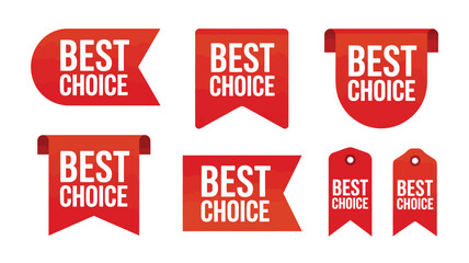 Collection of red best choice labels and tags for sales and promotions