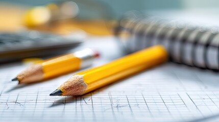 Close-up of pencils on graph paper