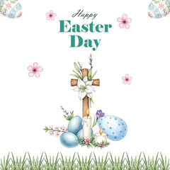 Happy easter day background in watercolor style