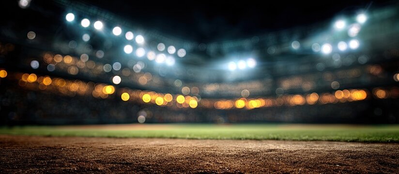 Night baseball stadium blurred background - Powered by Adobe
