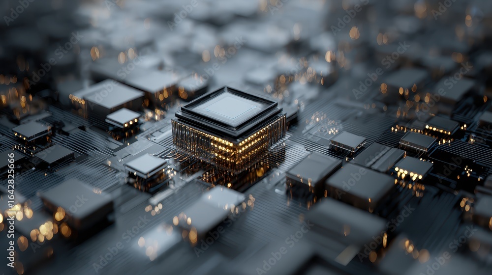Poster illuminated central processing unit on a futuristic circuit board