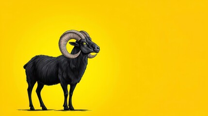 Black Ram Pixel Art on Yellow Background