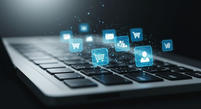 Online Shopping on Laptop Keyboard