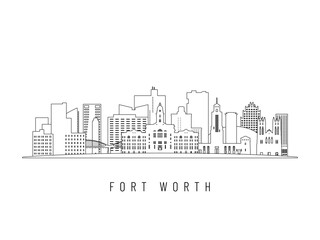 Detailed Fort Worth skyline vector illustration. Fort Worth buildings in line art style, perfect for modern designs.