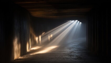 Sunbeams in a dark tunnel
