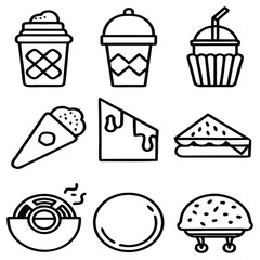 Minimal Line icon Fast Food Icons with Food , Snacks, and Street Stalls 