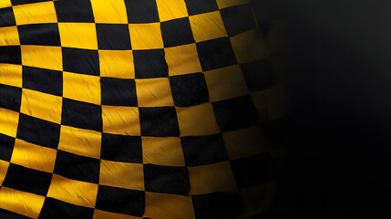 Abstract checkered flag design with yellow streaks and black background.