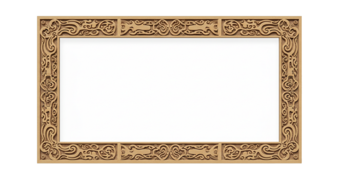 Elegant wooden frame featuring intricate carved patterns, ideal for displaying artwork or important documents with a touch of traditional craftsmanship.