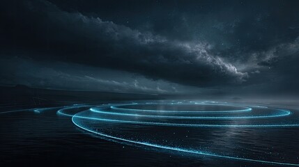A dark, ethereal landscape at night