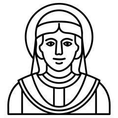 Stylized portrait of a saintly woman with a halo isolated on white background