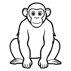 Simple outline drawing of a monkey sitting, isolated on white background