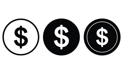 Silhouette dollar symbol finance business icons money sign set