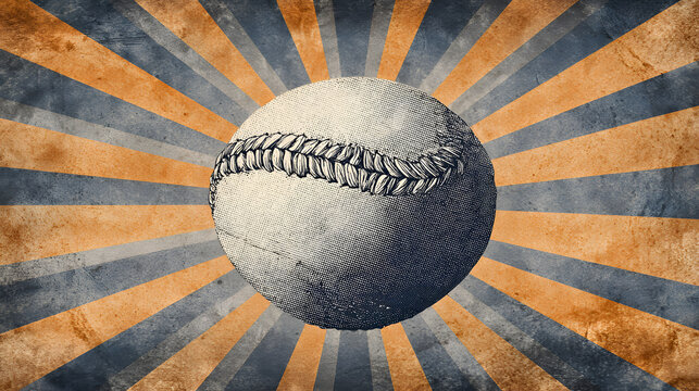 Vintage baseball design with grunge texture and sunburst background. - Powered by Adobe