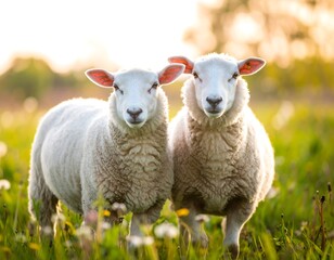 Fototapeta premium Two sheep in a field