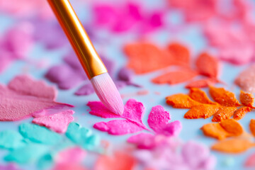 Obraz premium Makeup brush on leafshaped colorful paint palette