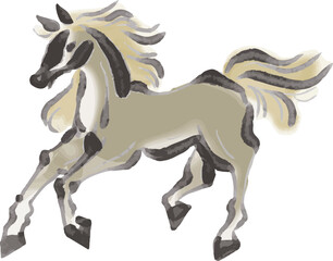 馬　動物　墨絵　水墨画　年賀　2026　年賀状素材　午　午年　干支　和風　モダン　イラスト
