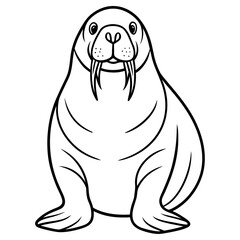 Cartoon walrus sitting, isolated on white background