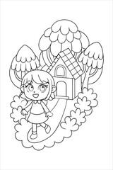 Goldilocks Running From Bear Cottage Outline Vector
