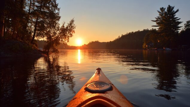 Sunrise kayak on a calm lake