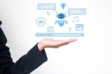 AI assistant and generative AI tools concept with  interface elements. Ideal for automation, content creation, innovation, and modern technology service visuals.