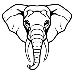 Outline illustration of an elephants head with tusks, isolated on white background