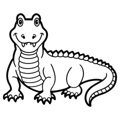 Smiling alligator lying down, isolated on white background