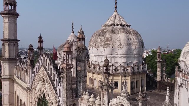 Aerial view of a mosque surrounded by mall houses in lucknow