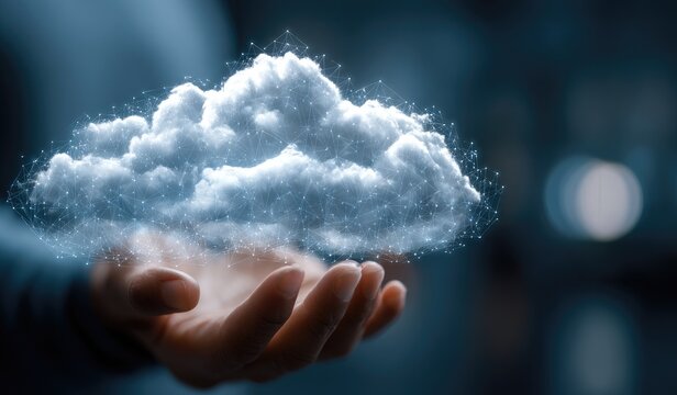 Hand holding a digital cloud