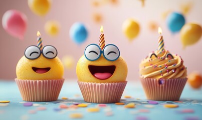 Happy birthday emoji, expressing joy and celebration in a fun and lively style, Generative AI