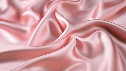 A close-up of pink satin fabric, draped and ruffled in soft waves, creates an abstract background with a sense of depth and texture. The rich color contrasts beautifully against the dark backdrop