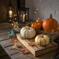 Autumn still life of assorted orange pumpkins and gourds celebrating the fall harvest season