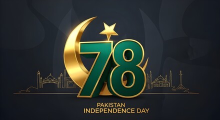 Fototapeta na wymiar Pakistan independence day seventy eight years celebration golden crescent and star