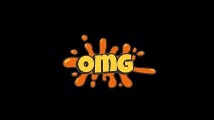 Animated OMG Text Splash: Cartoon Expression with Orange Drips on Black Background