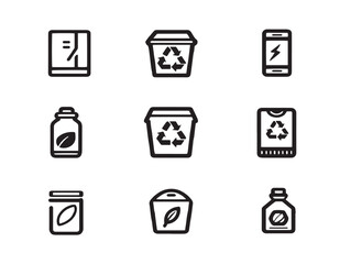 Stylish Recycle Icons in Modern Minimal Vector Line Art Format