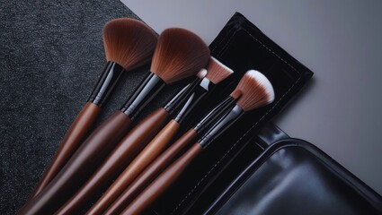 Professional Makeup Brush Set in Black Cosmetic Bag