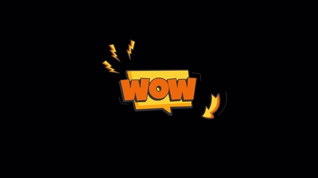 Animated "WOW" Speech Bubble with Lightning Bolts on Black Background