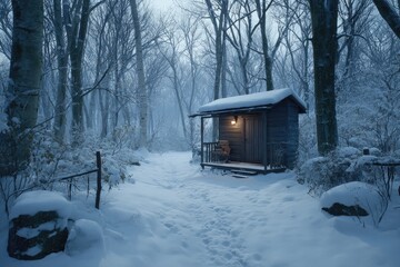 Snowy cabin nestled in a winter forest (2)