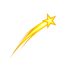 shooting star icon, yellow trail comet with glowing star shape fast motion graphic element for decoration celebration astronomy celestial design isolated object illustration
