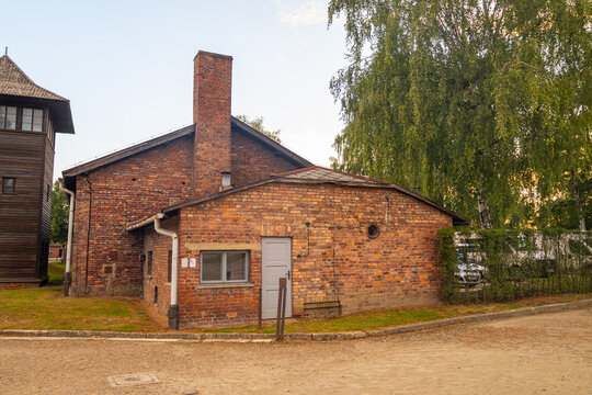 Oswiecim, Poland - August 3, 2024: Auschwitz-Birkenau nazi concentration camp museum in Poland. Auschwitz Oswiecim jewish prison in occupied Poland during World War II and Holocaust