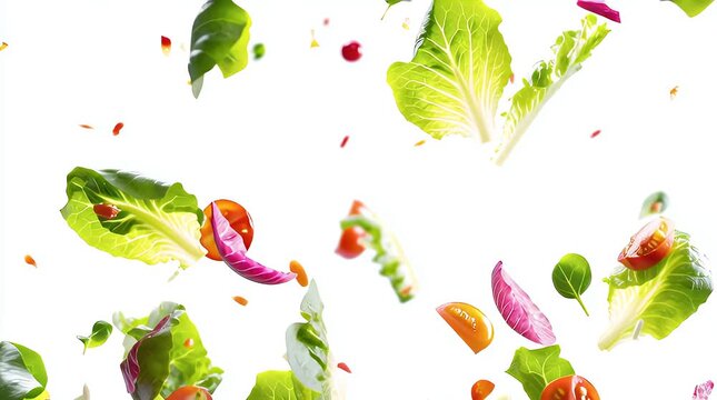 Freshly tossed salad ingredients in mid-air (1)
