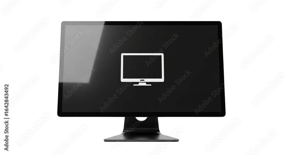 Poster modern computer screen, black desktop monitor with blank display isolated technology device electron