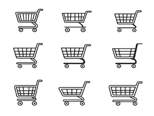 Contemporary Shopping Cart Icons in Sleek Monochrome Vector Line Style