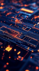 Obraz premium Abstract circuit board with glowing orange and blue lines